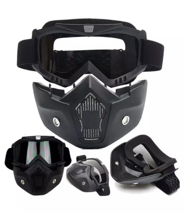 2-in-1 Motorcycle Helmet with Detachable Blue Mercury Goggles & Face Mask