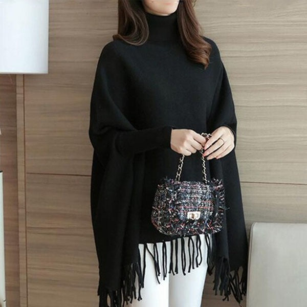 Cozy Winter Fleece Poncho for Girls – High Neck & Tassel Design, Free Size