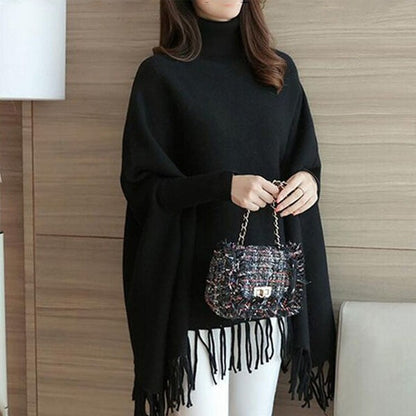 Cozy Winter Fleece Poncho for Girls – High Neck & Tassel Design, Free Size