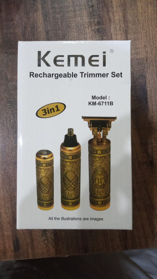 Kemei KM-6711B 3-in-1 Rechargeable Grooming Kit – Hair Trimmer, Beard Shaver & Nose Hair Trimmer