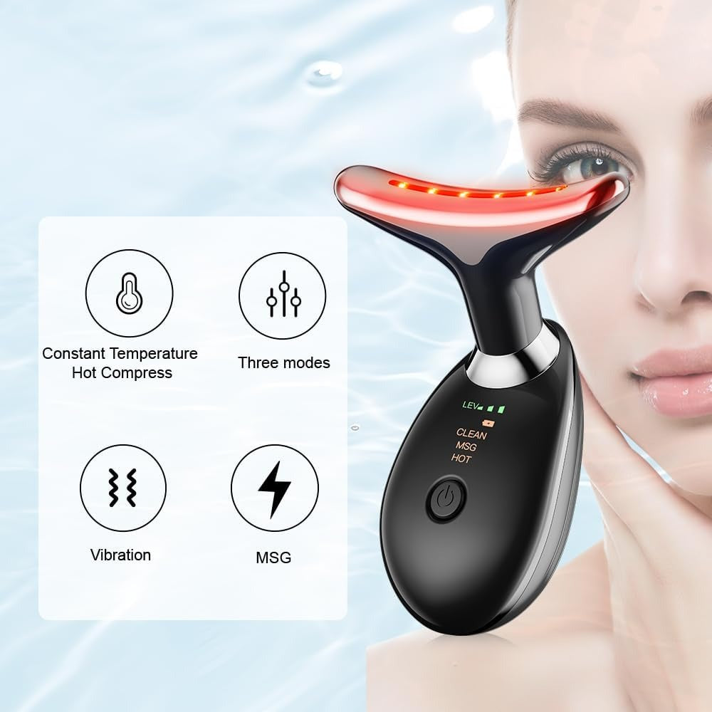 3-in-1 Face Lifting Massager – EMS Microcurrent + Red Light Therapy + Vibrating Neck & Eye Massager