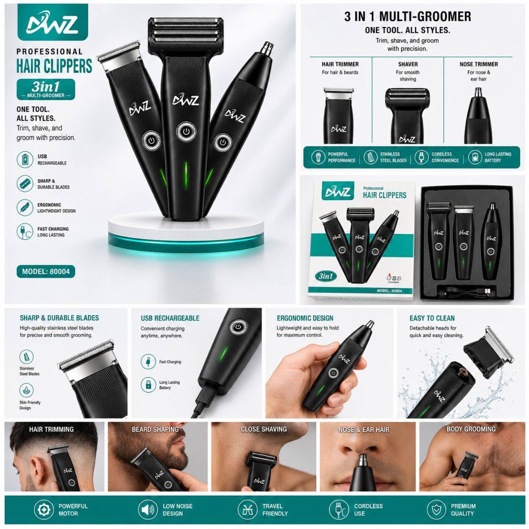 3 in 1 Professional Hair Clipper & Grooming Kit